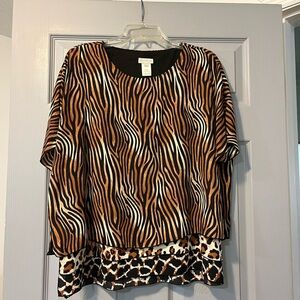 Multiples Boxy Brown and Black Blouse with Relaxed Fit